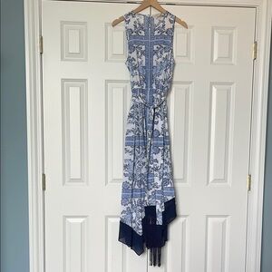 Michael Kors Paisley Hankerchief Hem Blue and White Sleeveless Dress
